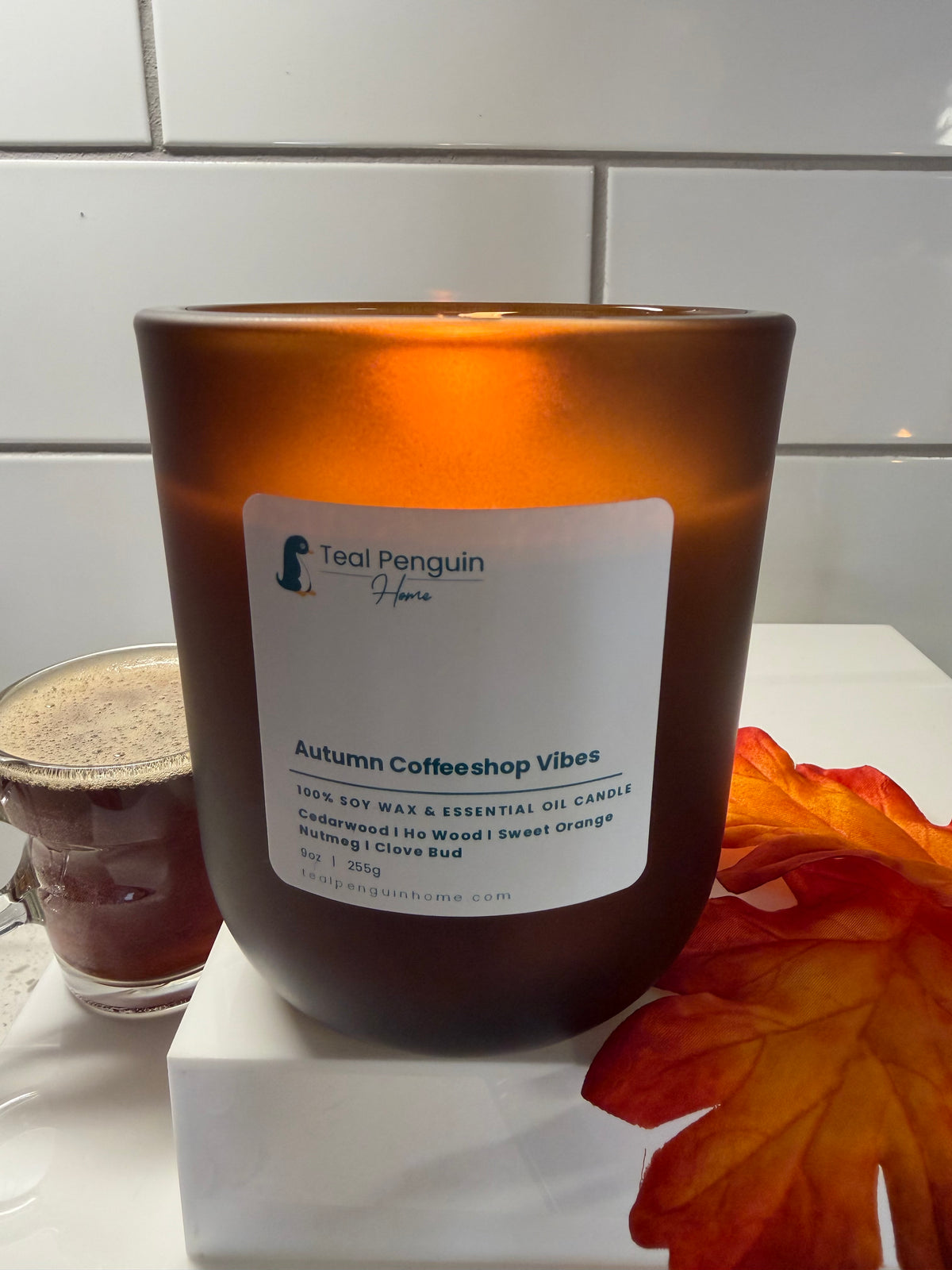 Soy Wax Candle – Cedarwood, Ho Wood & Sweet Orange | Autumn Coffeeshop Vibes | 9 oz, 40+ Hr Burn