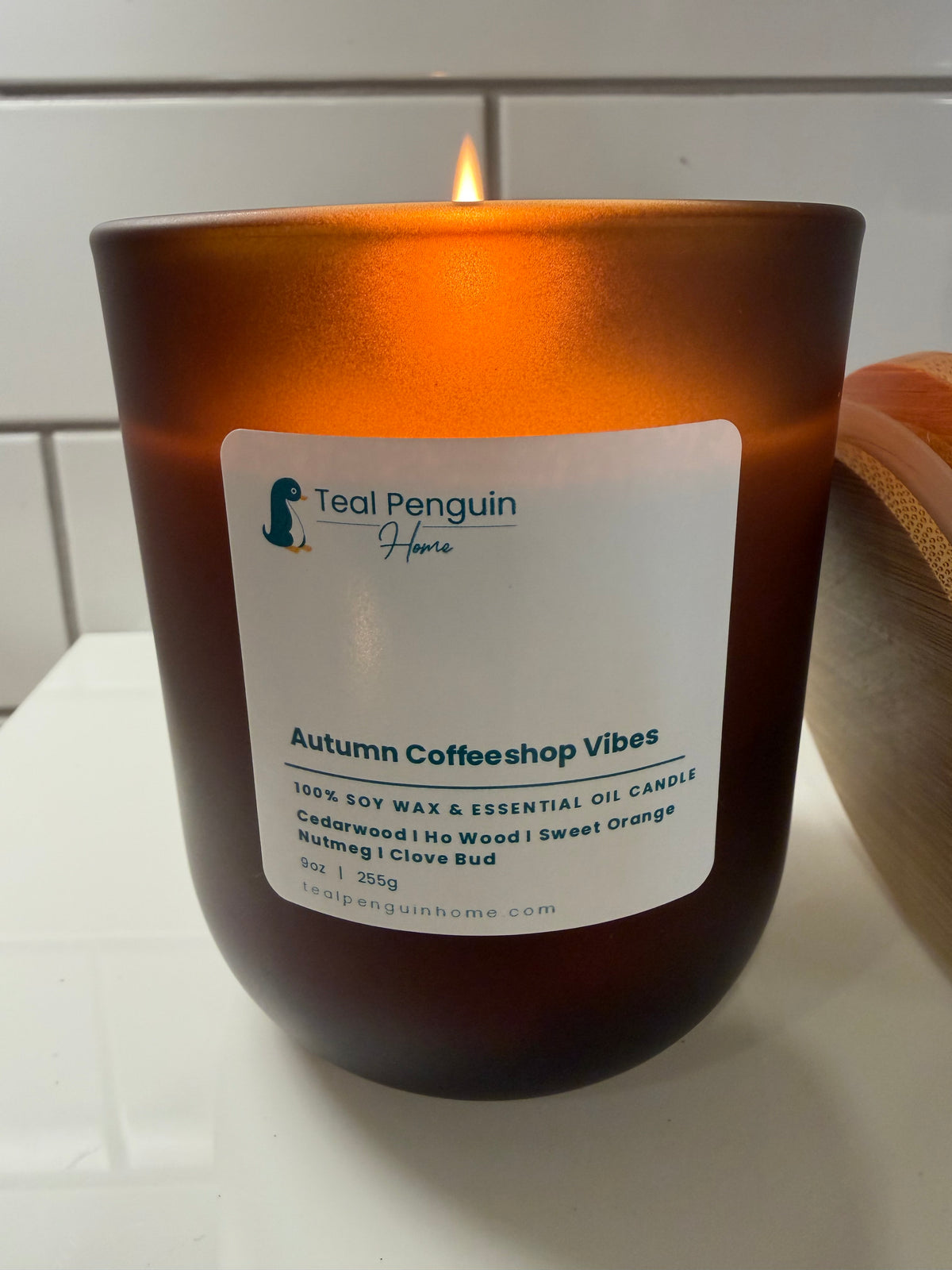 Soy Wax Candle – Cedarwood, Ho Wood & Sweet Orange | Autumn Coffeeshop Vibes | 9 oz, 40+ Hr Burn