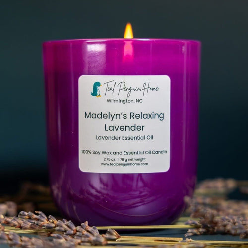 Lavender Soy Wax Candle – Pure Lavender Essential Oil | 9 oz, 40+ Hr Burn | Purple Glass Jar - Teal Penguin Home LLC