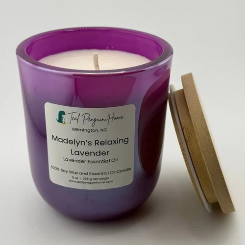 Lavender Soy Wax Candle – Pure Lavender Essential Oil | 9 oz, 40+ Hr Burn | Purple Glass Jar - Teal Penguin Home LLC