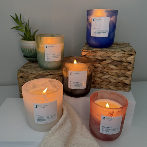 Soy Wax Candle Set – 5-Piece Essential Oil Collection | Spa Ritual | 9 oz Each, 200+ Hr Burn - Teal Penguin Home LLC